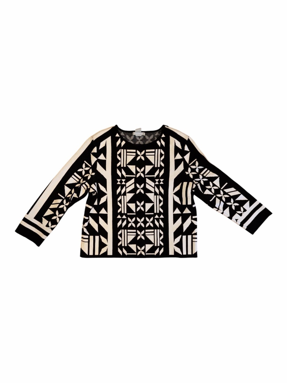 H&M Black and Cream Geometric Crewneck Sweater